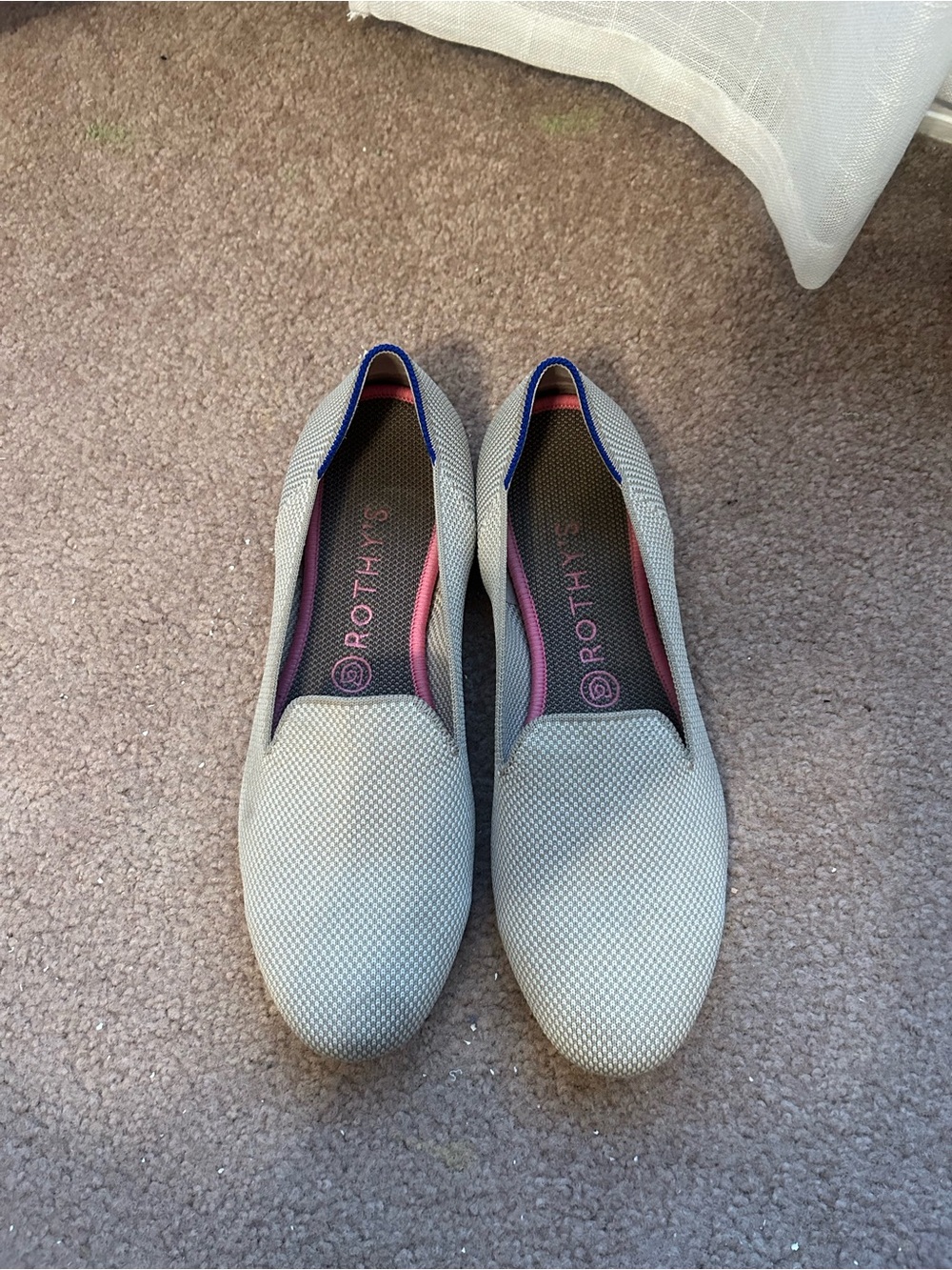 Rothy's Light Gray Slip-On Loafer with Pink Trim